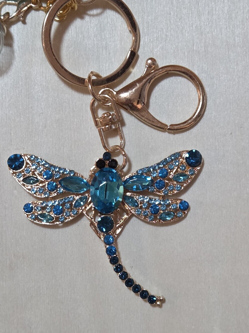 🩵 Luxury Blue Rhinestone Dragonfly & Crystal Mesh Wristlet Keychain